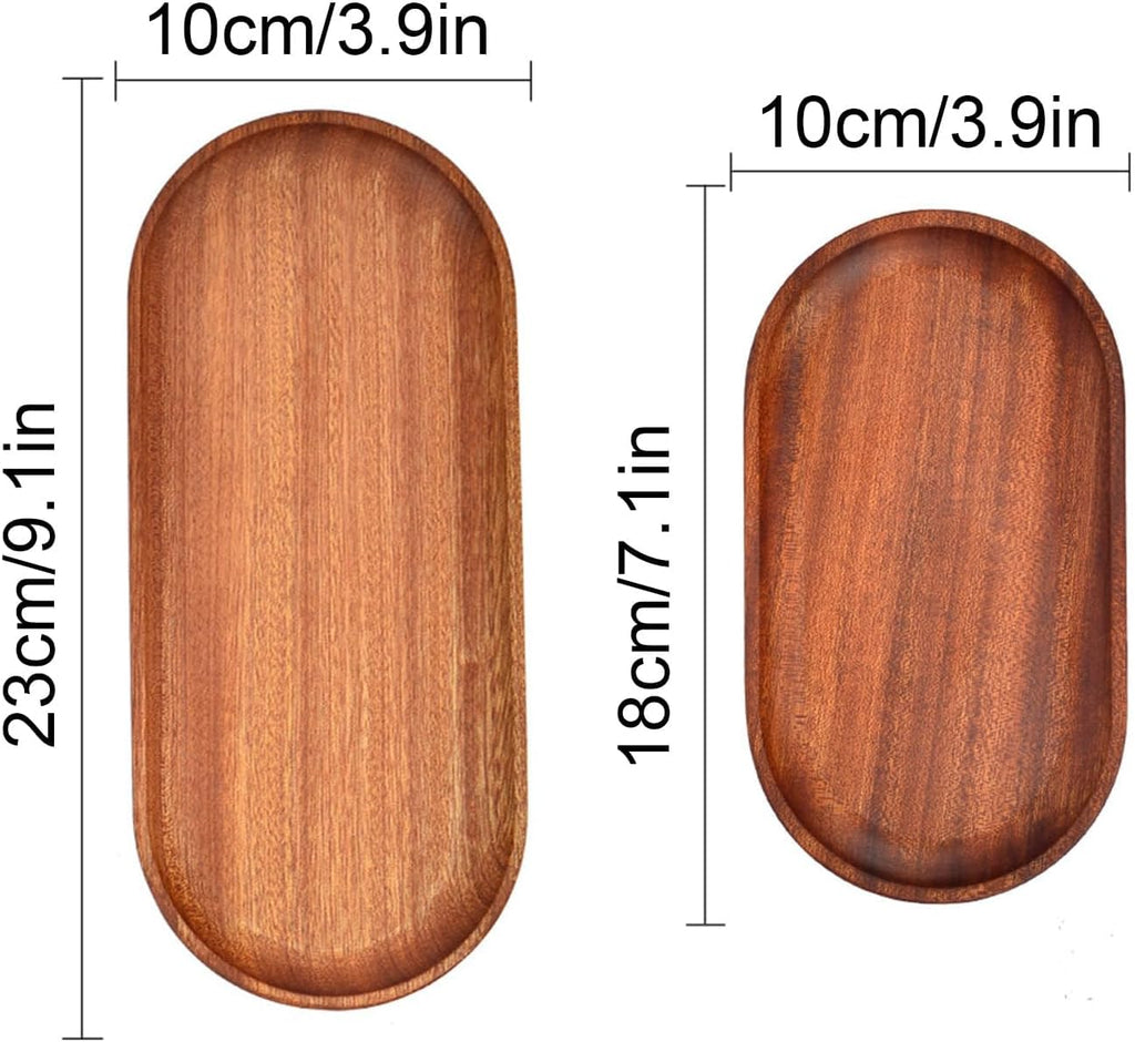 Linwnil 2 Pack Solid Wood Coffee Serving Platters and Trays of Natural Wood with Edge, Rectangular Avoid Sliding and Spilling Food (Walnut Trays x 2Pack)