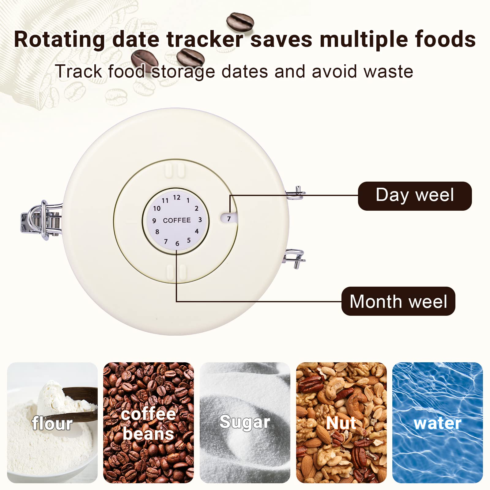 Coffee Container,Airtight Coffee Canister,16 OZ Stainless Steel Kitchen Food Savers for Coffee Beans,Grounds,Tea,Cereal,Sugar,Coffee Jar with Date Tracker and Scoop,Beige.