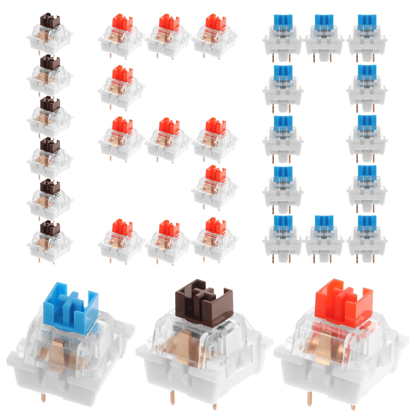 Tzdxfgl 150 PCS Mechanical Keyboard Switches, 3 PIN Blue Red Brown Tactile Switches, Dustproof Clicky Switch, Keyboard Clicker Keys Replacement for Mechanical Gaming Keyboards and Typing