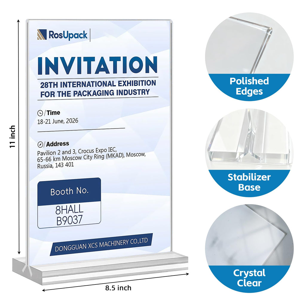 Acrylic Sign Holder 8.5 x 11, 8 Pack Clear Menu Stand, Double-Sided Clear Sign Holder, Vertical Plastic Stands for Display, Stand up Table Top Frame Paper Holder for Office Business Store Restaurants