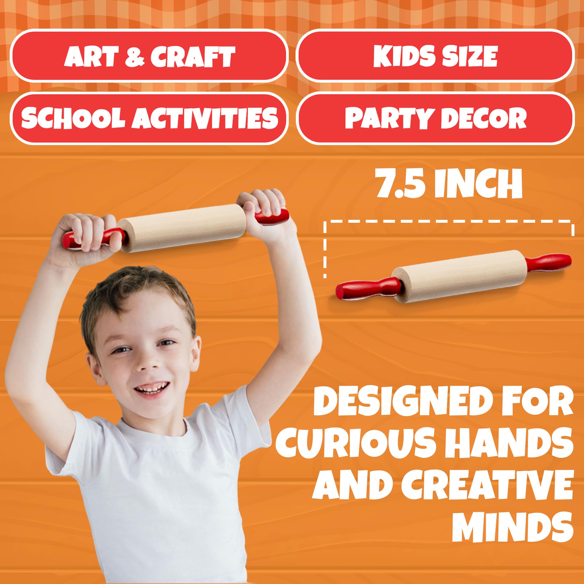 Mini Rolling Pin 7.5 Inch (6 Pack) Kids Rolling Pin Set for Play Dough Accessories Small Pin for Dough - Wooden Rolling Pins for Baking with Handles for Foods, Baking Supplies, and Playtime