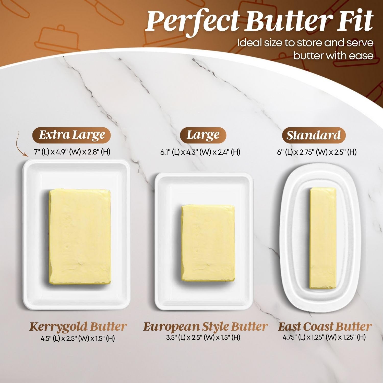 Flexzion Ceramic White European Butter Dish with Lid for Countertop (8 Inch) - Wide 2 Stick Double Butter Holder for Counter, Cream Cheese Container Storage Keeper