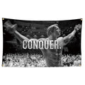 Arnold Schwarzenegger Conquer Motivational Inspirational Office Gym Wall Decor Flag Banner，3x5 Feet Flag Funny Poster Durable Man Cave Wall Flag with Brass Grommets This beautiful entertaining banner flag for College Dorm Room Decor,Outdoor,Parties gifts
