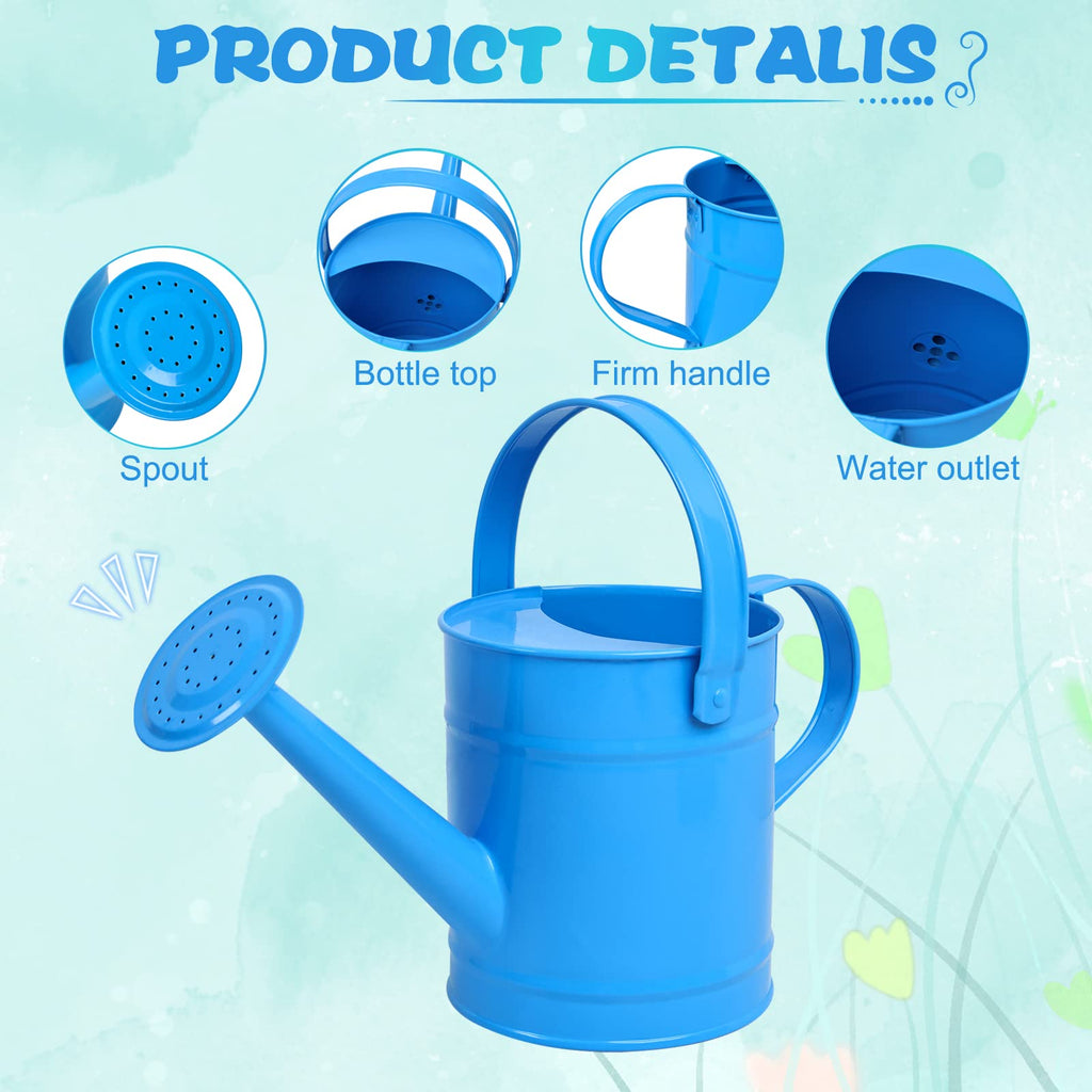 Finderomend Metal Watering Can 1.5L/51oz, Iron Art for Kids Watering Can, Watering Can for Outdoor Plants Home Office Small Portable Indoor Watering Equipment (Blue)
