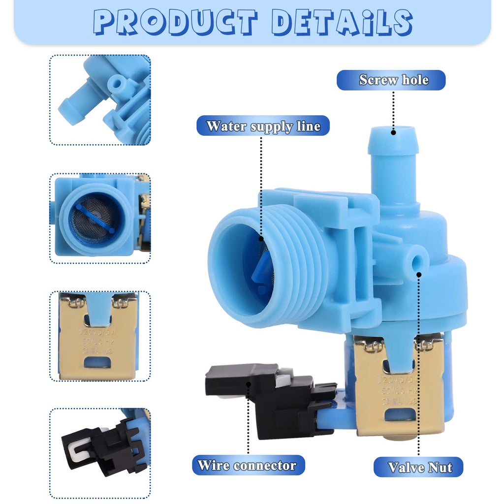 Upgraded W10327250 W10327249 Dishwasher Water Inlet Valve WPW10327249 Compatible with Whirlpool Kenmore Amana Kitchen Aid Dishwashers, Replaces W11130743 W10195047 W10316814 AP6024301