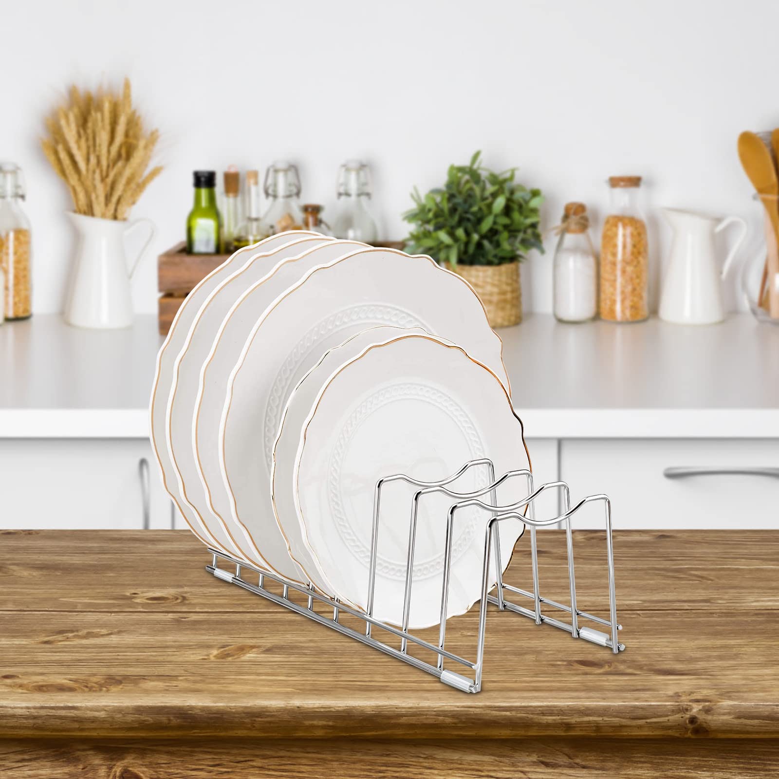 Forlivese Pot Lid Organizer, Pot Lid Holder Suitable for Bakeware Dish Plate, Cutting Boards, Pots and Pans, Serving Trays, Reusable Containers in Cabinet Pantry(1 pack, 4 Silicone Foot Covers)
