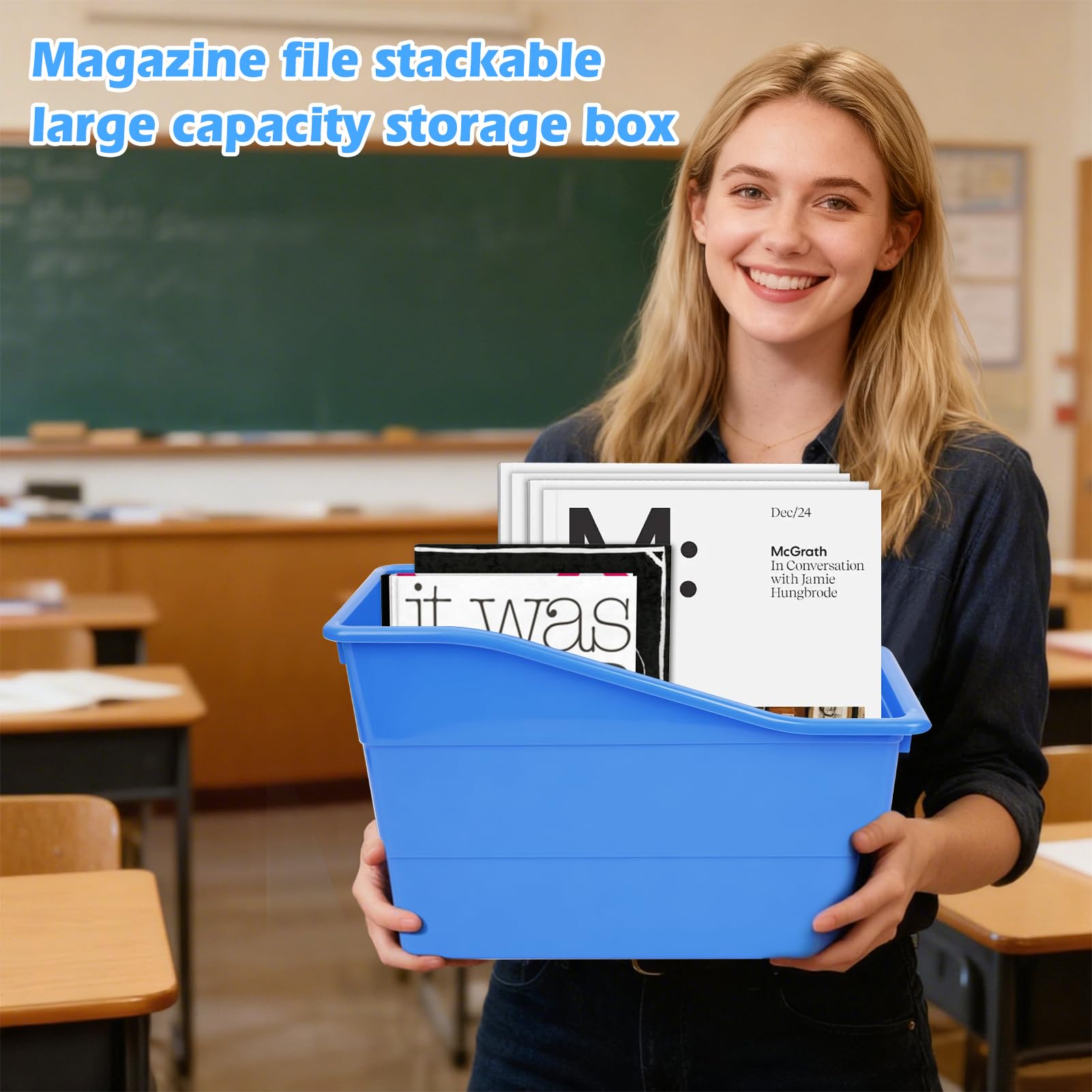 6 Pack Durable Book and Binder Holder, Stackable Plastic Organizing Bins for Magazine File Holder, Versatile Plastic File Boxes for Office Classroom Storage Basket