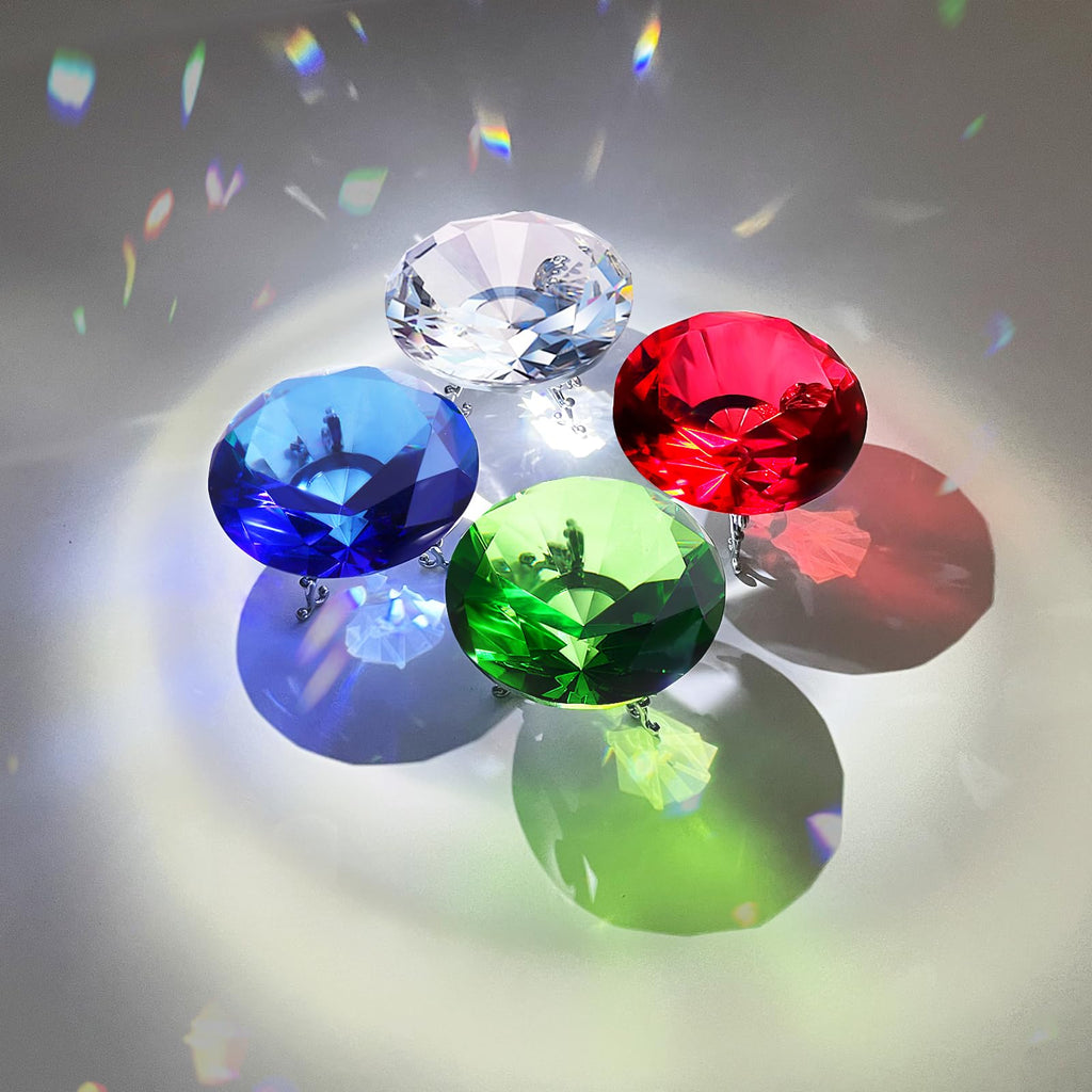 80MM Clear Crystal Diamond Paperweight with Metal Stand Large Diamond Jewels Wedding Decorations Centerpieces Home Decor (3.15 inch)