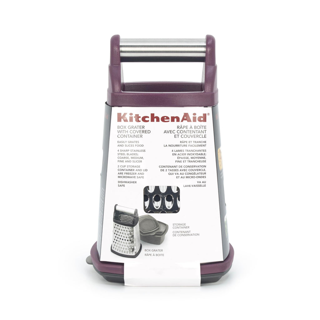 KitchenAid - Gourmet Grater, 4-Sided Stainless Steel Box Grater with Detachable Storage Container, Easy to Grate, Slice, & Shred (Beetroot)
