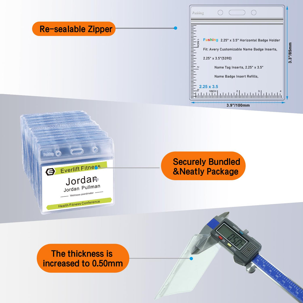 Fushing 100Pcs 100 x 85mm/ 3.9" x 3.3" Clear Plastic Horizontal Name Tag Badge ID Card Holders