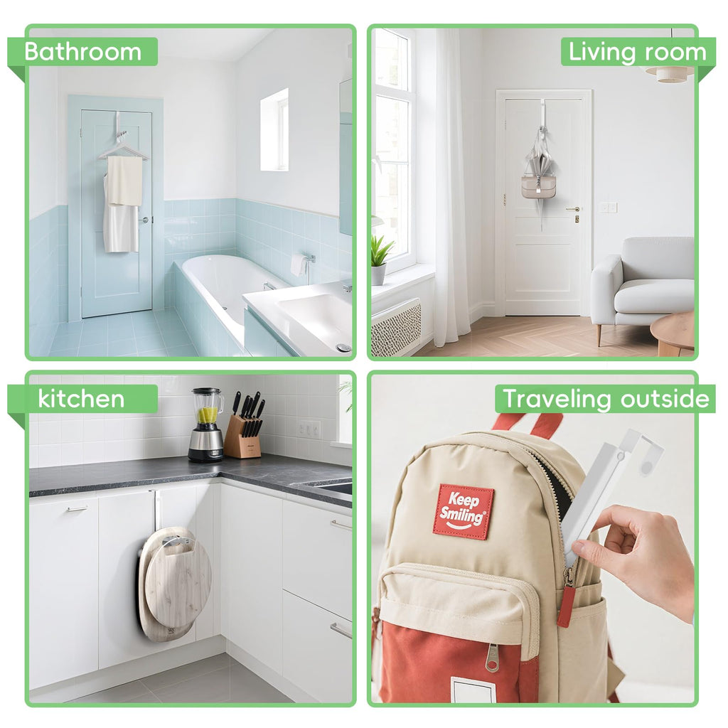 Over The Door Hooks, Extended Over The Door Clothes Hanger with 10 Ridges,Space-Saving Over The Door Rack,Door Hooks for Hanging Clothes,Larger Capacity Over The Door Hanger (1, White-up)