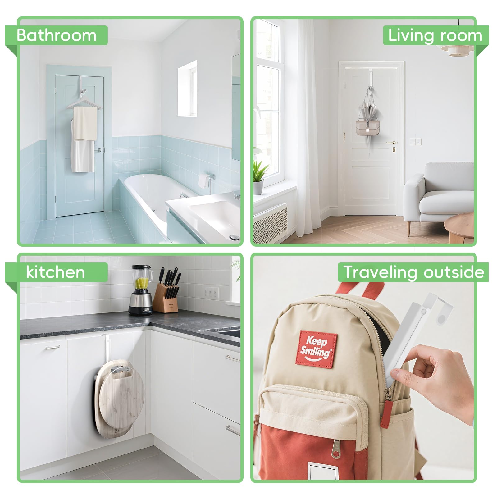 Over The Door Hooks, Extended Over The Door Clothes Hanger with 10 Ridges,Space-Saving Over The Door Rack,Door Hooks for Hanging Clothes,Larger Capacity Over The Door Hanger (1, White-up)