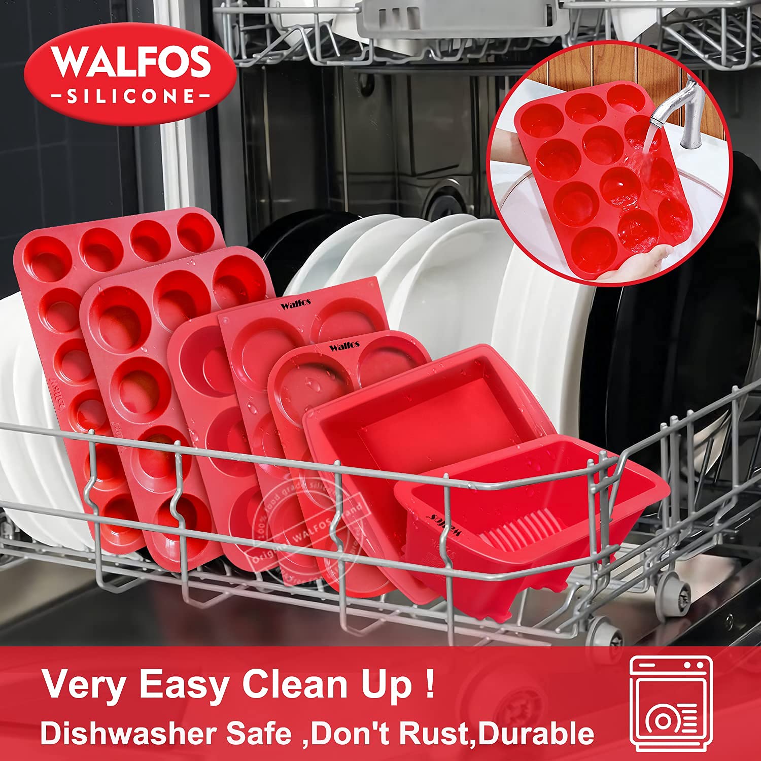 Walfos Silicone Muffin Pan - 12 Cups Regular Cupcake Pan, Non-Stick Silicone Muffin Tin for Egg Muffin, Cupcake, Tart, Bread, BPA Free - 2 Pack