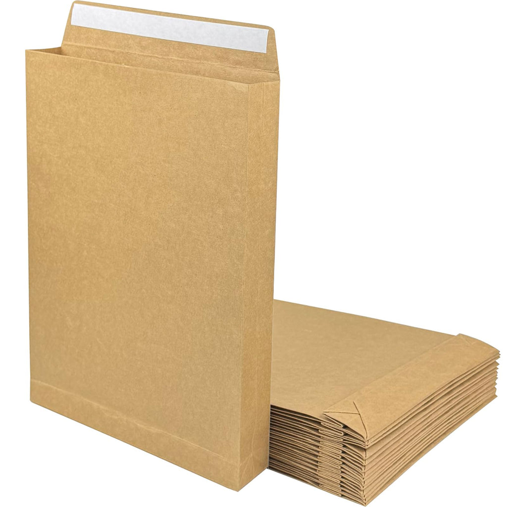 Neehows 15 Pack Expandable Large Kraft Envelopes, 9.3" x 13" Big Mailing Envelopes Self Seal Anti Tear Catalog Envelopes for Business Office Paper Documents File Storage - Brown