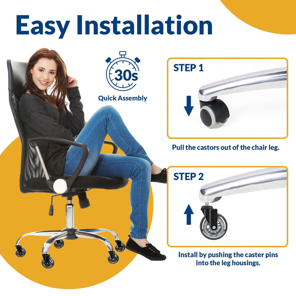 COSYLAND Office Chair Caster Wheels for Hardwood and Carpet Floors Heavy Duty Quiet Smooth Rollerblade Wheels