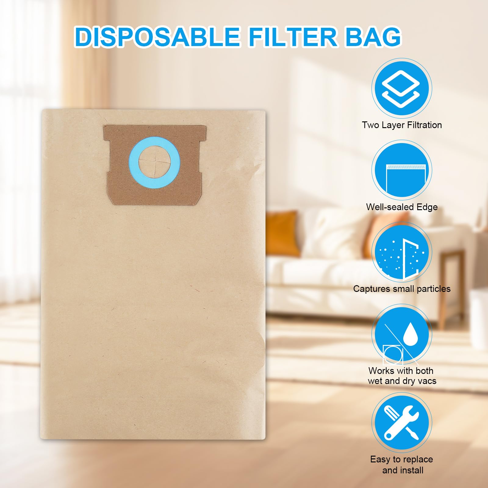 DXVA19-4102 Dust Bag, Vacuum Bags Compatible with DEWALT 12-16 Gallon Wet/Dry Vacuum DXV12P DXV14P DXV16P DXV16PA DXV16S (6 Pcs)