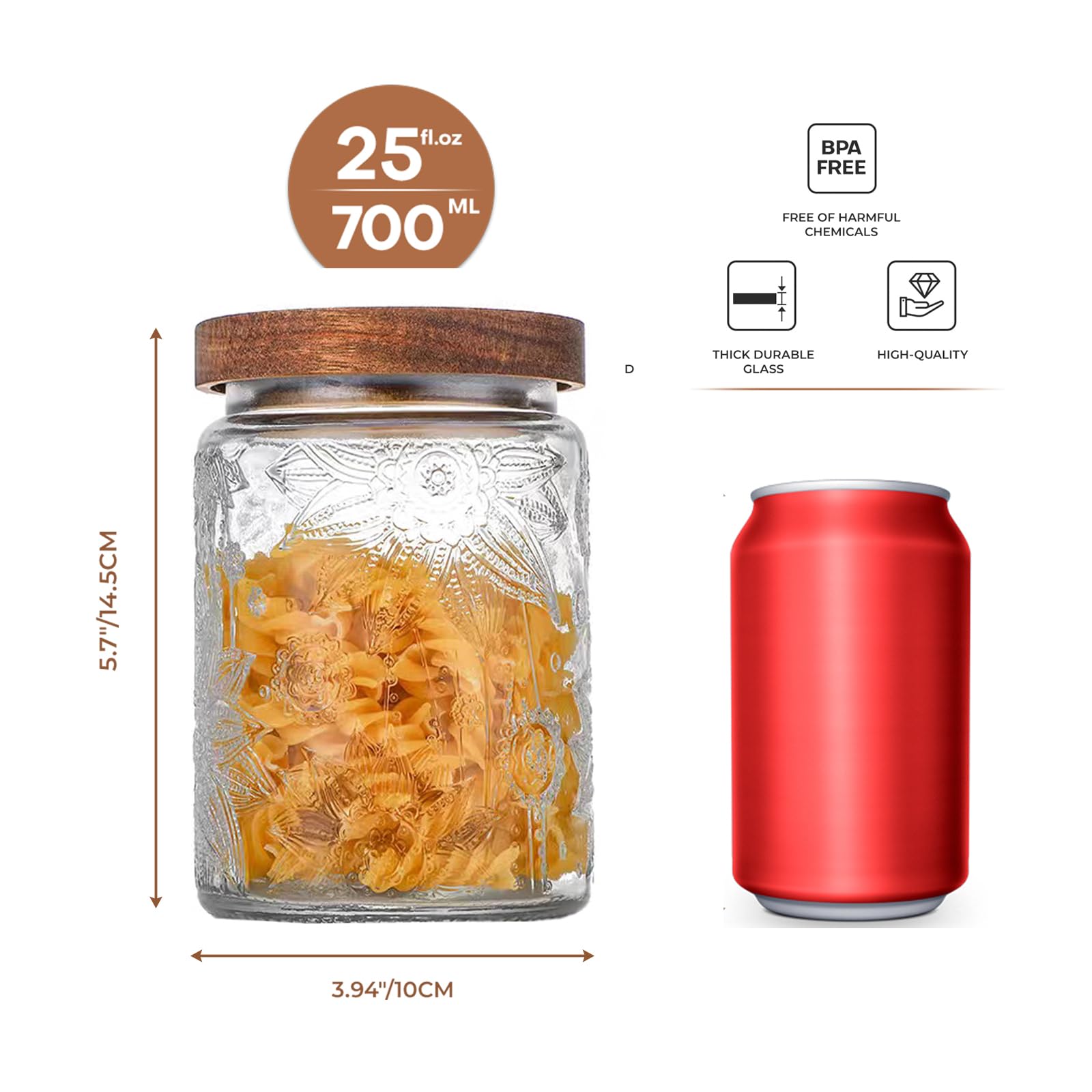 Adodeen 24oz Vintage Glass Jar With Lid, Glass Storage Containers, Airtight Kitchen Storage Containers For Sugar, Coffee, Tea, Spice, Flour, Candy Cookie, Pasta, Cereal, Cute Decorative Jars