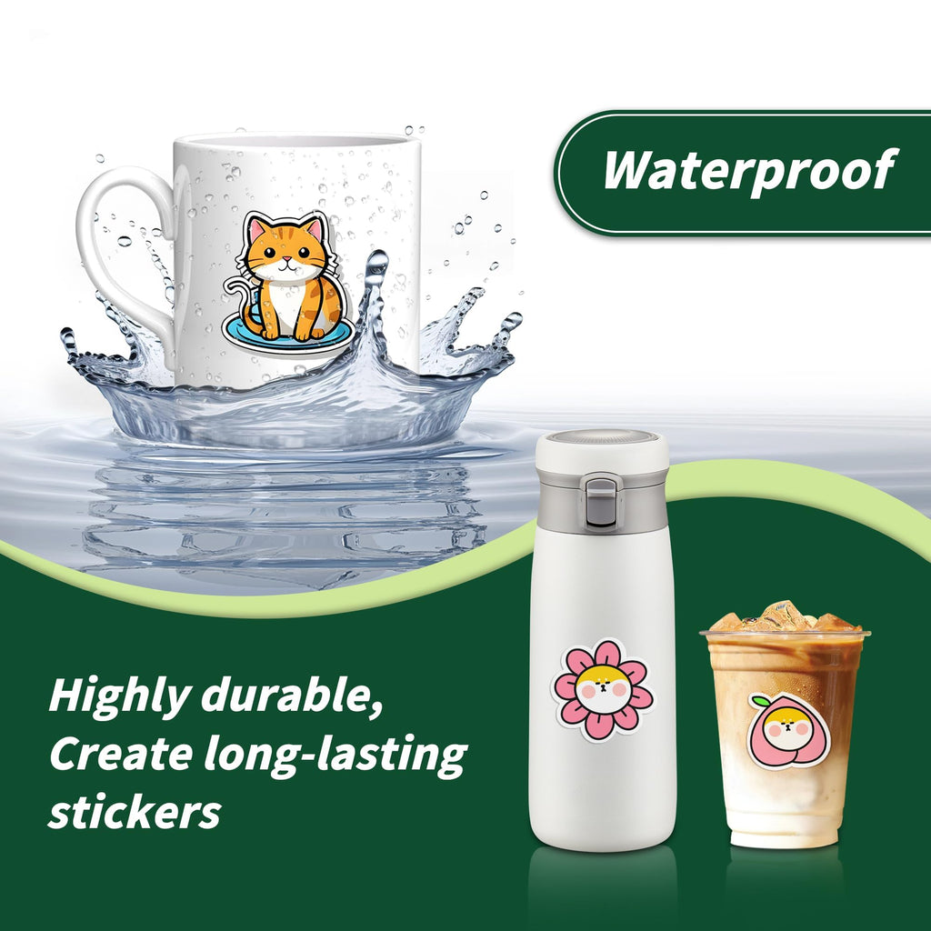 Glossy Printable Vinyl Sticker Paper for Inkjet & Laser Printer - 30 Sheets - 8.5" x 11" - Waterproof, Dries Quickly Vivid Colors