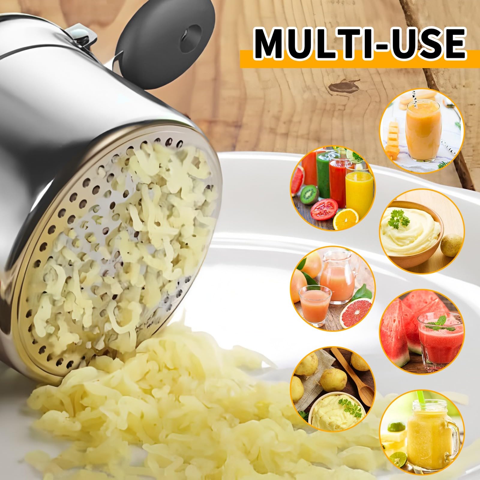 Potato Ricer, Large Stainless Steel Ricer for Potatoes, Potato Masher Heavy Duty for Mashed Potatoes, Strain Vegetables