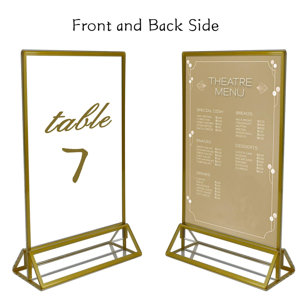 AeKeatDa 12 Pack Acrylic Sign Holders 4''x6'' Display Stand with Gold Border Double-Sided Clear Display Frames for Weddings, Table Numbers, Menus, Parties, and Restaurants