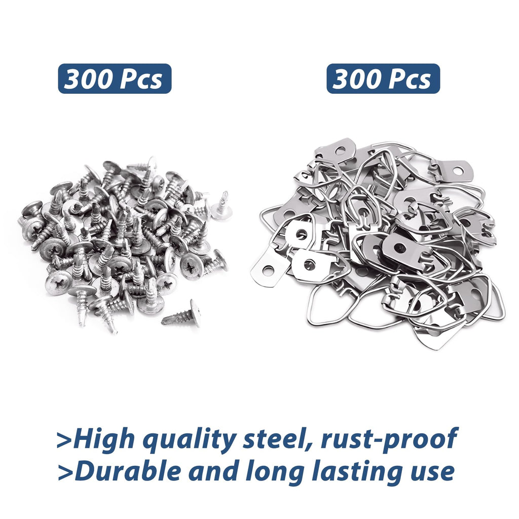 300Pack 1/4 D Ring Hanger, Ready Screw D Ring Picture Hangers Set Heavy Duty for Picture Frames and Mirrors, Used by Framing Professionals1