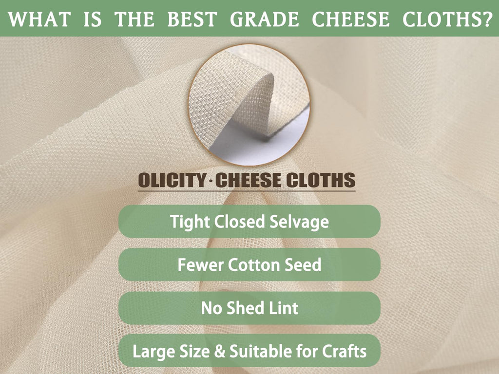 Olicity Cheese Cloth Roll, Grade 90, 3x30Ft, 90 Sq Feet, Reusable Large Cheesecloth Roll Bulk with Closed Edges Unbleached Cotton Muslin Fabric Cheese Cloths for Straining, Cooking, Crafts - 10 Yards