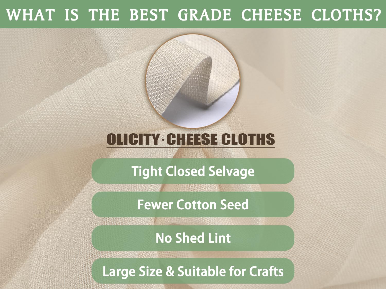 Olicity Cheese Cloth Roll, Grade 90, 3x30Ft, 90 Sq Feet, Reusable Large Cheesecloth Roll Bulk with Closed Edges Unbleached Cotton Muslin Fabric Cheese Cloths for Straining, Cooking, Crafts - 10 Yards