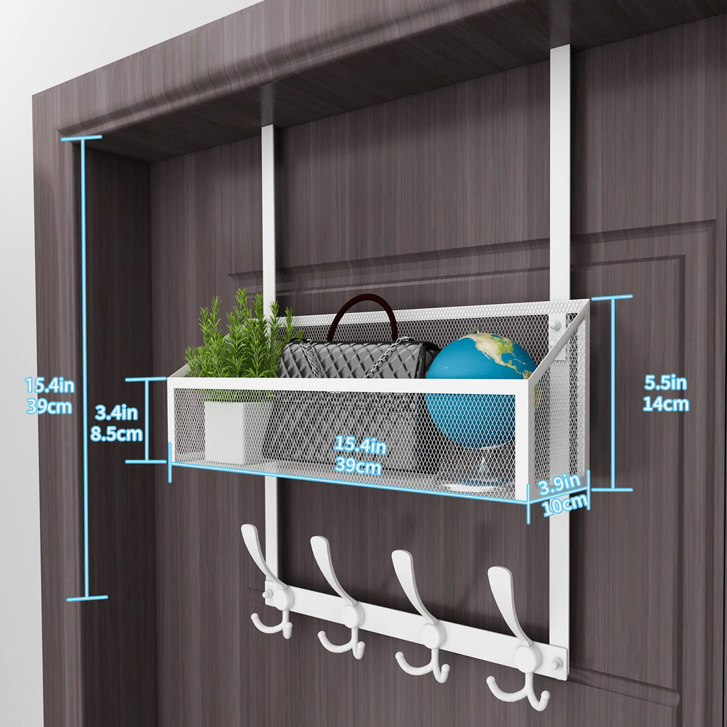 Kaiferty Over The Door Hooks Organizer, Door Hanger Towel Rack Mesh Basket with 12 Hooks,Over The Door Storage Coat Hooks Behind Door Organizer for Bathroom,Bedroom,Kitchen,Office (White, 2-Tier)