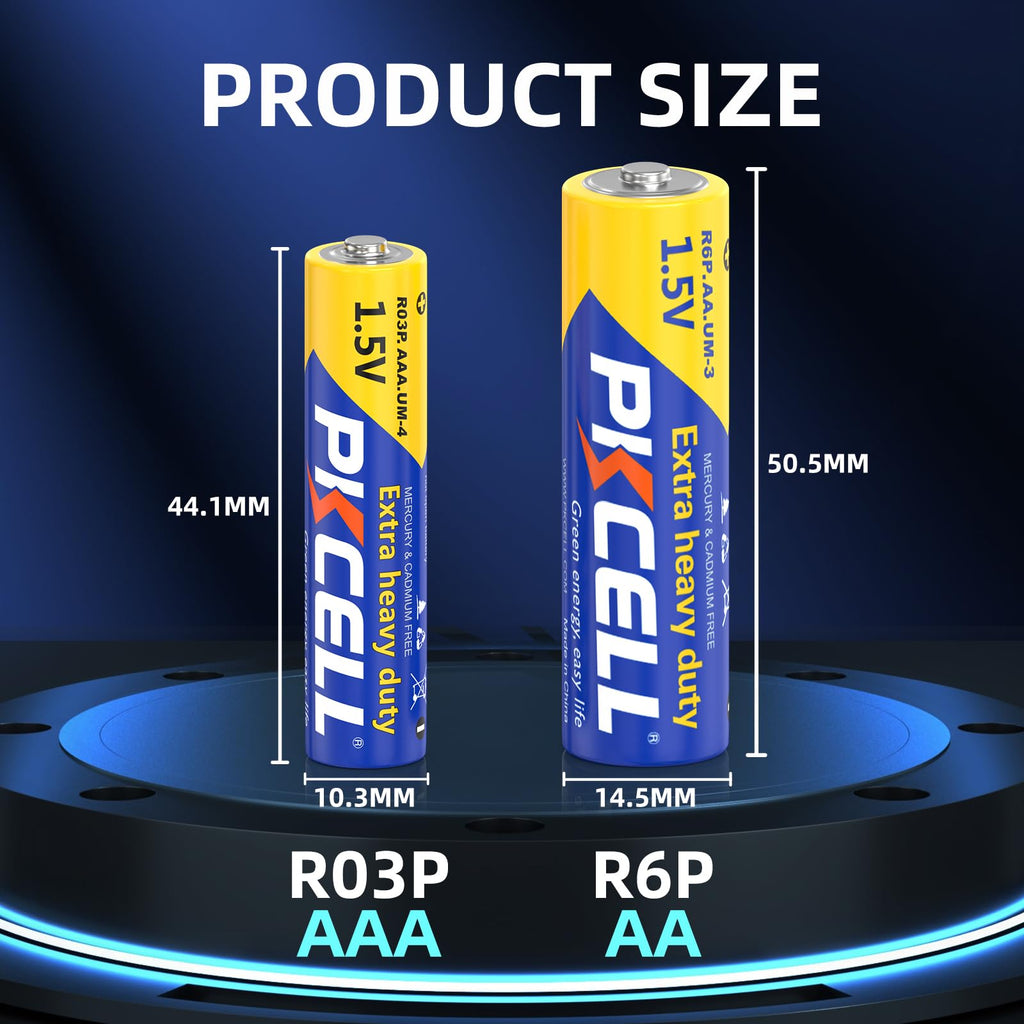 AAA Batteries and AA Batteries 48-Count Combo Pack,Include 24 AAA R03P+24 AA R6P Battery,1.5V Carbon Battery for Wireless Mouse Clock Remote Controls Flashlights (48-Count)