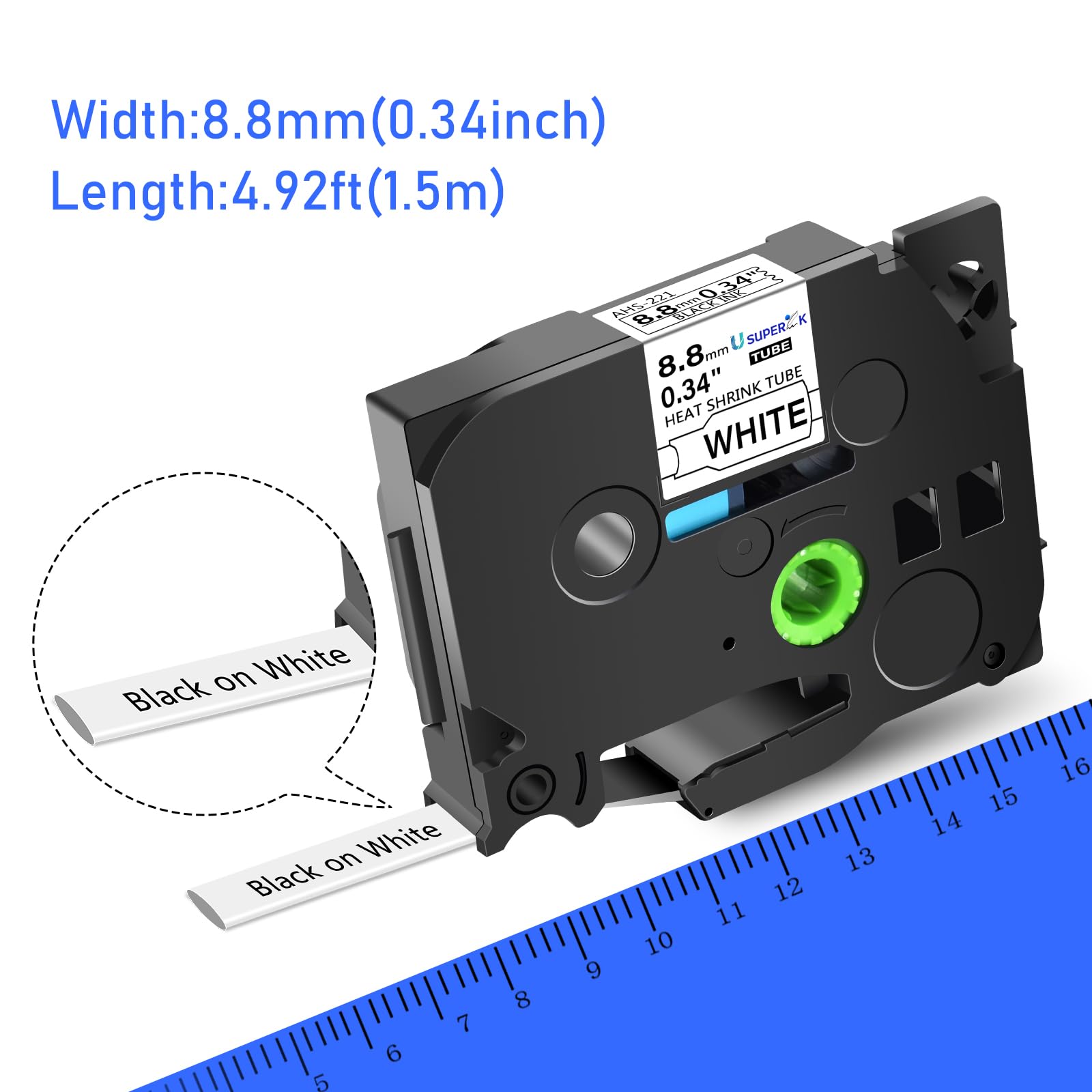 USUPERINK 3 Pack Heat Shrink Label Tape Compatible for Brother Ptouch HSe-221 HSe221 HS-221 HS221 Black on White 8.8mm 0.34'' for Wire Cable use in PT-P710BT P700 P750W P900 Label Printer
