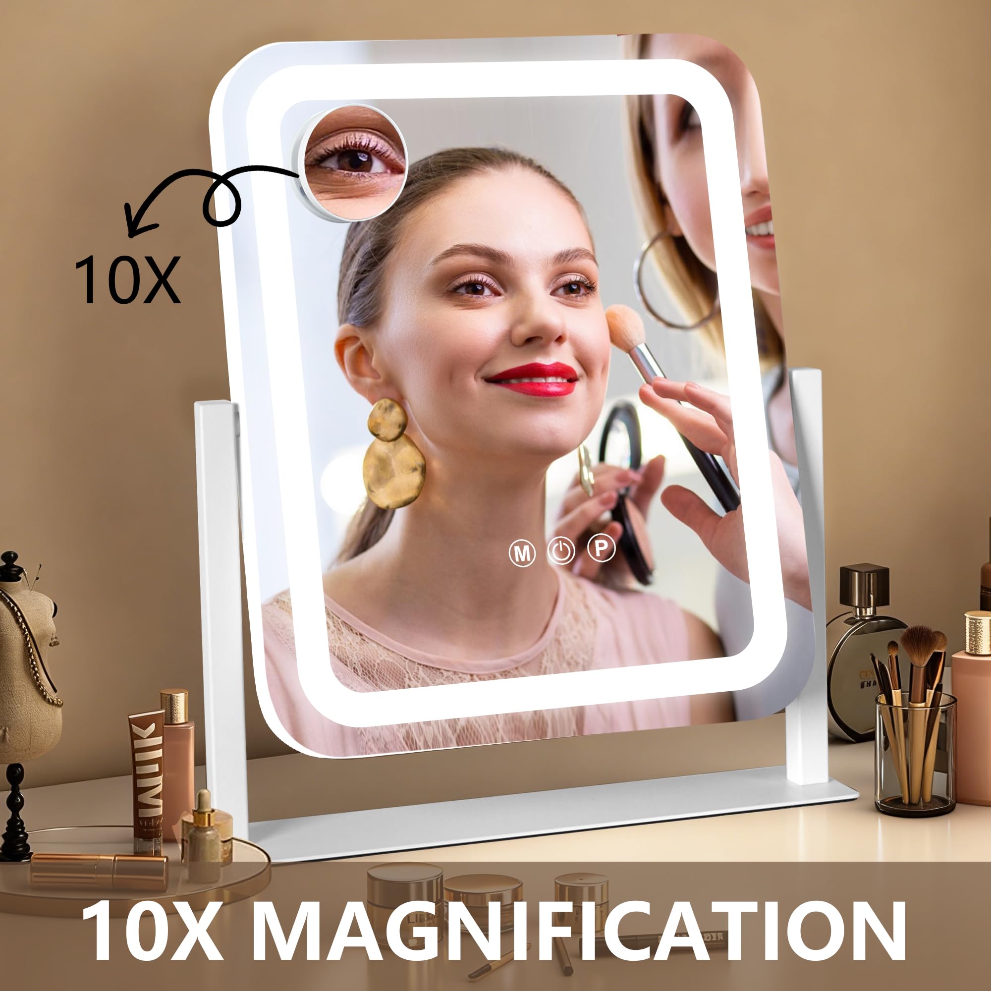 Ratsamee 13" x 15" Vanity Mirror with Lights, Led Makeup Mirror, Lighted Makeup Mirror with 3 Color Dimmable Lights, Smart Touch Screen Control, Smart Touch Screen Control, 360°Rotation