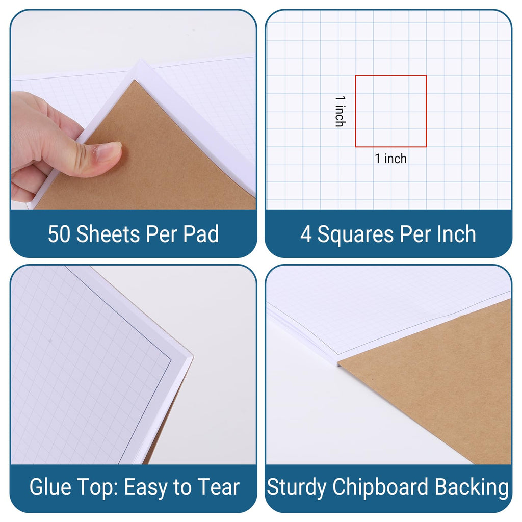 suituts 3 Pads 11X17 Inch Graph Paper, Large Grid Paper, Two Side Drafting Paper, Architect Graph Paper, Blueprint Paper(4 Squares Per Inch, 50 Sheets Each Pad)