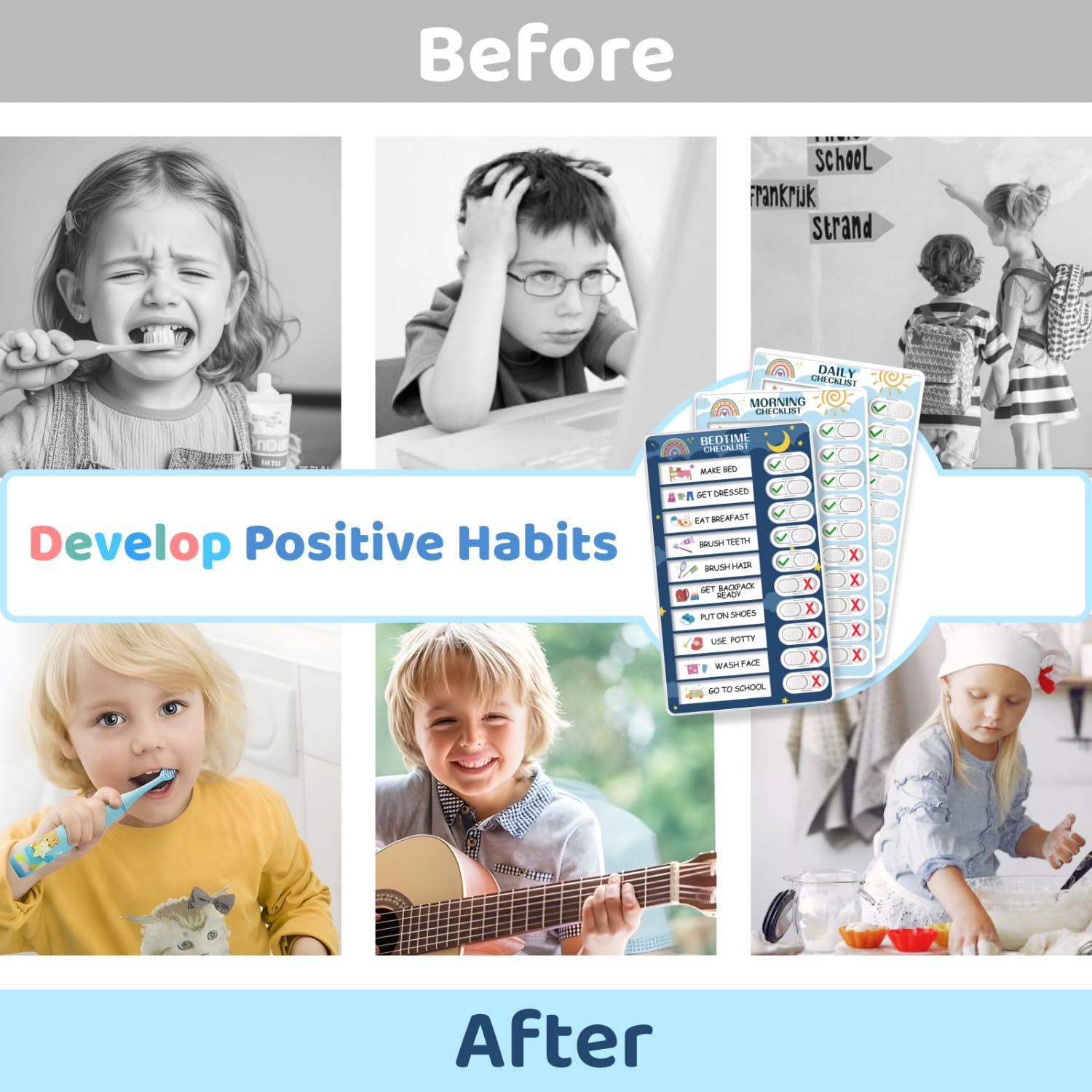 3 in 1 Bedtime/Morning/Daily Routine Chart for Kids, Magnetic Chore Chart for Kids, Behaviour Chart for Kids Toddlers to Do List Board for Home
