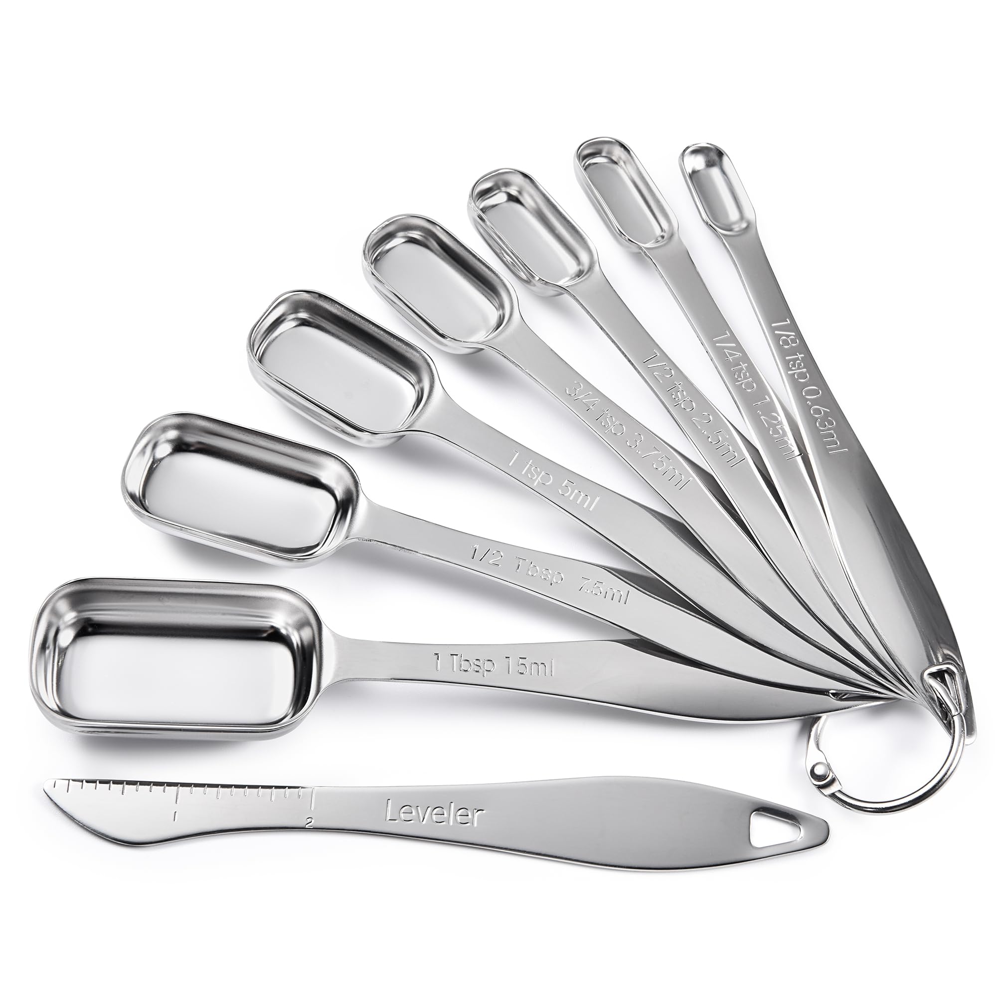 8-Piece Square Measuring Spoons with Leveler: Doosu 18/8 Stainless Steel Narrow Tablespoon Teaspoon Set for Measure Dry & Liquid Ingredients, Kitchen Rectangular Spice Jar Scoop with Long Handle