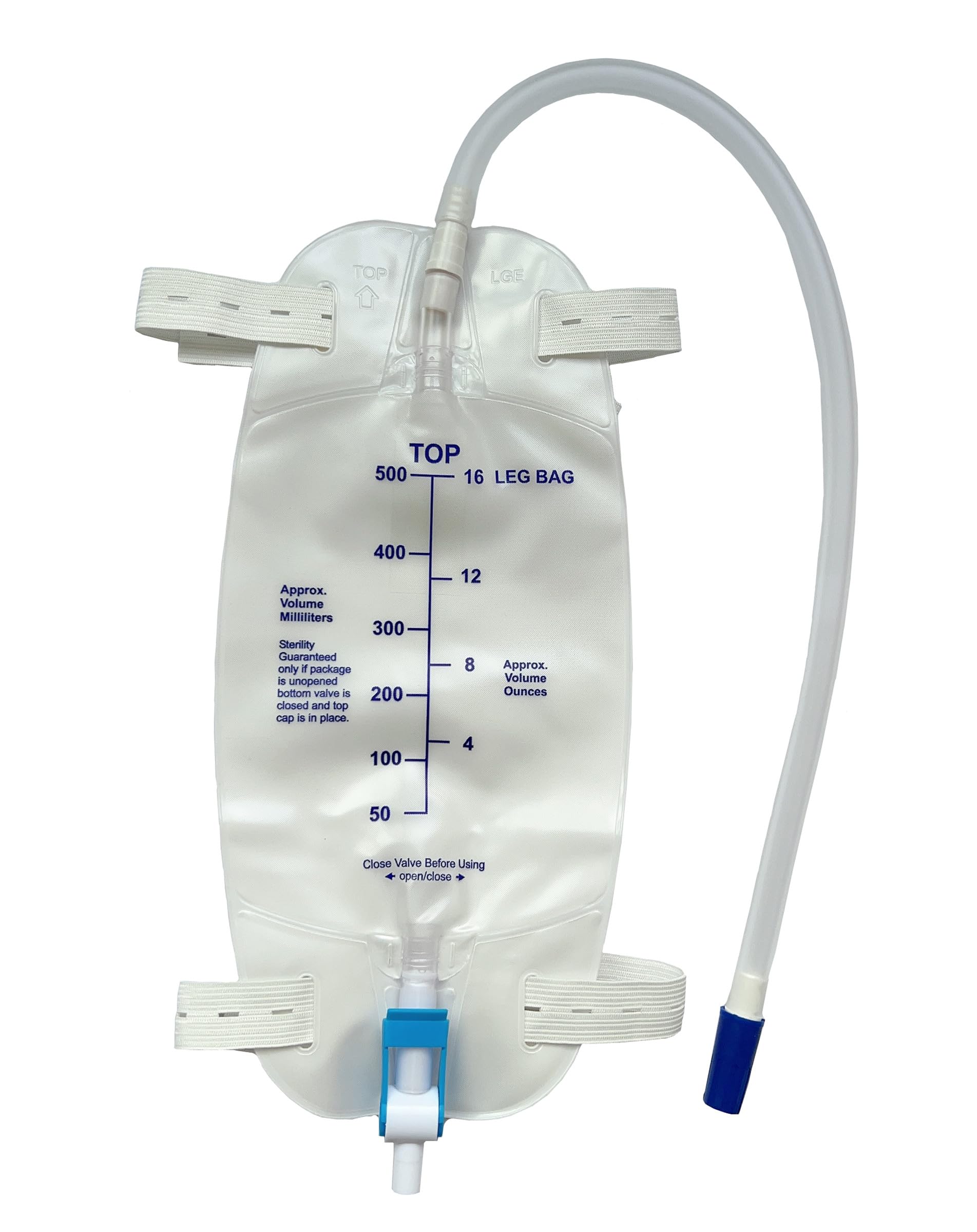 3 Pack Easy-Tap Leg Bag Urinary Drainage Bag, 500 ML with 3 18” Tubing, Anti-Reflux Valve, Cloth Straps Easy Flip Drain