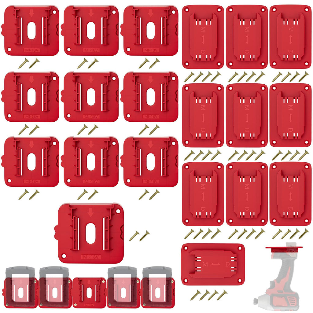 20 Pack Wall Mount Battery Holders and Tool Hangers for Milwaukee 18V Power Tools, 10 Pack Battery Mounts Dock Rack Fit for 18V Batteries, 10 Pack Drill Tool Storage Holder(w/60 Screws)