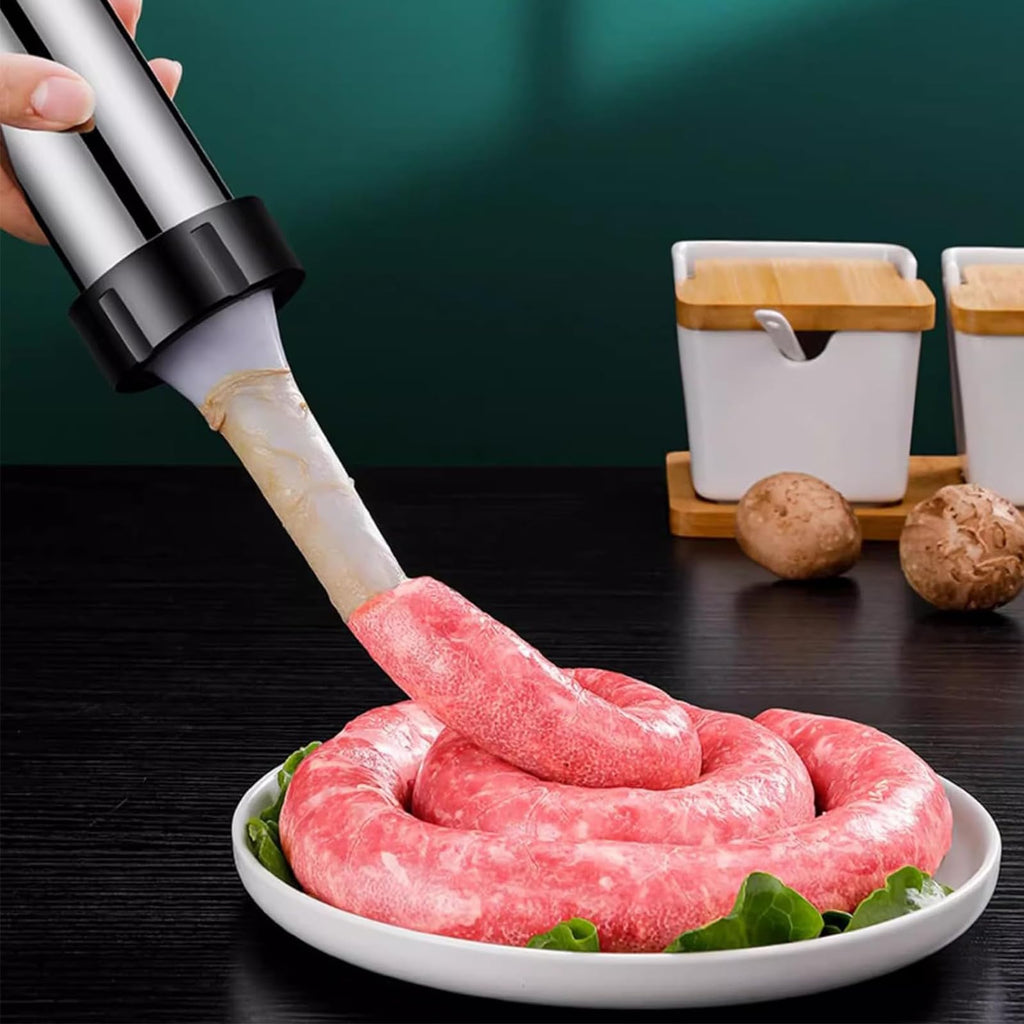 Sausage Stuffer Manual 304 Stainless Steel Sausage Maker Meat Stuffer Filler Hand Operated Salami Maker Sausage Filling Tool Funnel with 3 Nozzles