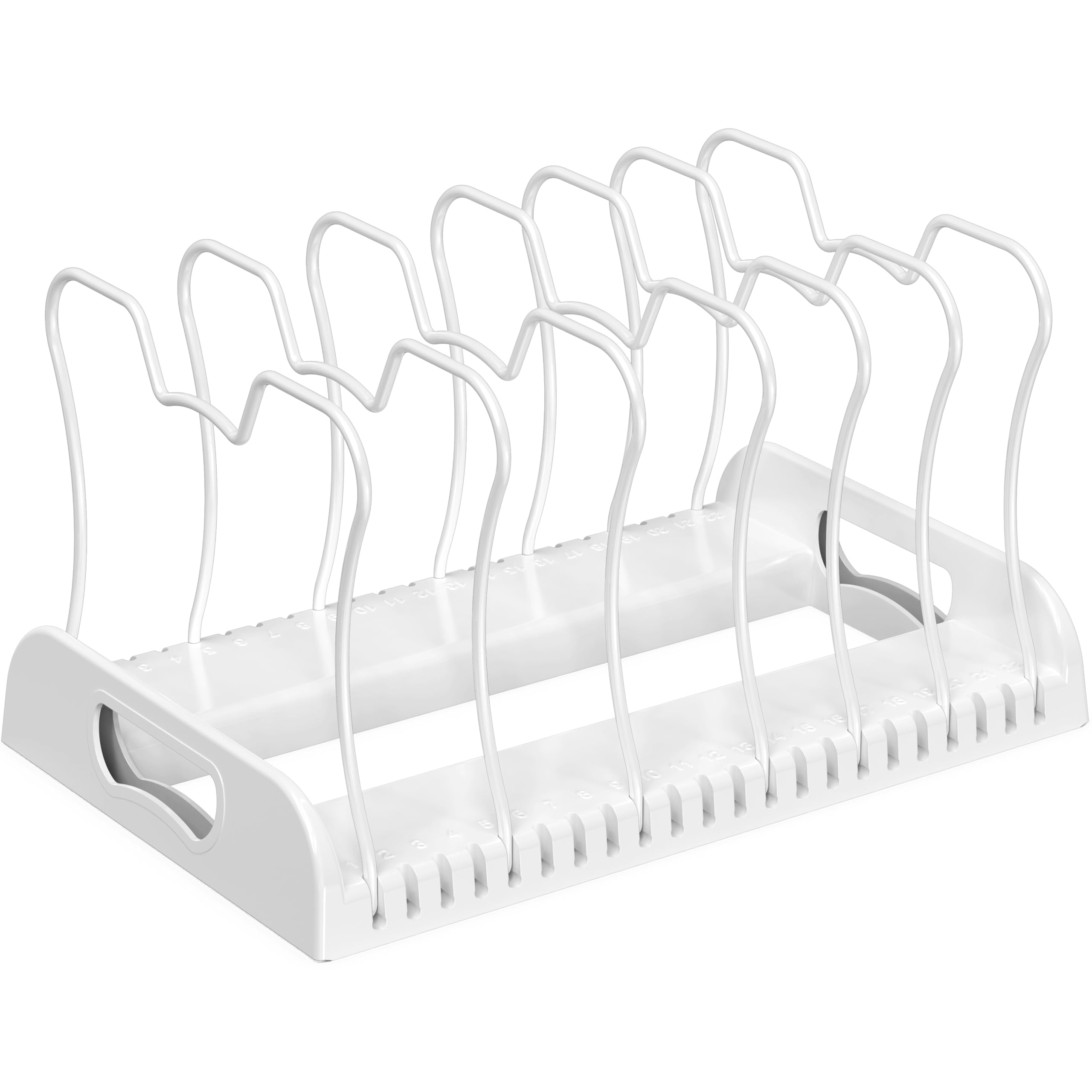 Simple Houseware Adjustable Pot Lid and Pan Organizer Rack - 7-Compartment Kitchen Cabinet & Pantry Storage for Bakeware, Cutting Boards, and Cookie Sheets, White