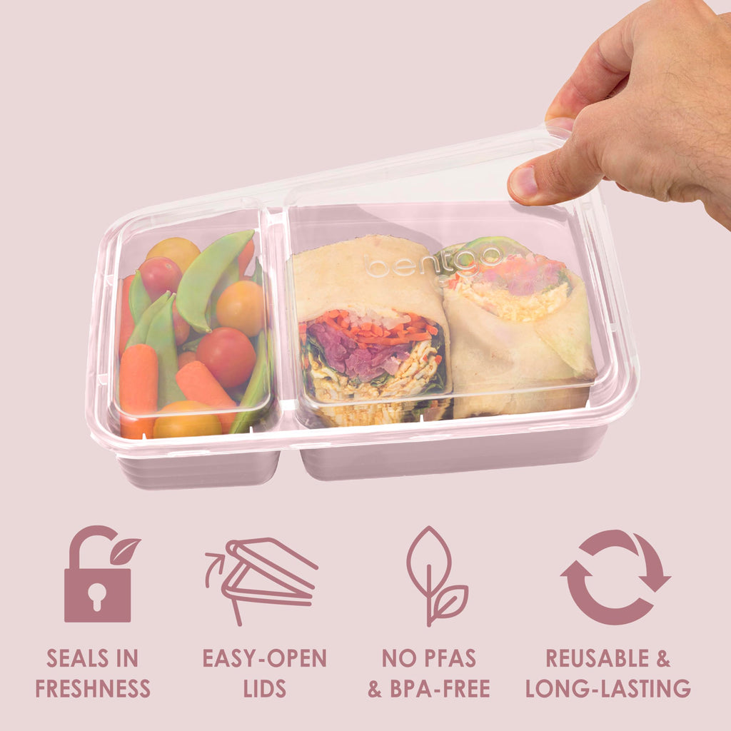 Bentgo® 20-Piece Lightweight, Durable, Reusable BPA-Free 2-Compartment Containers - Microwave, Freezer, Dishwasher Safe - Blush Pink