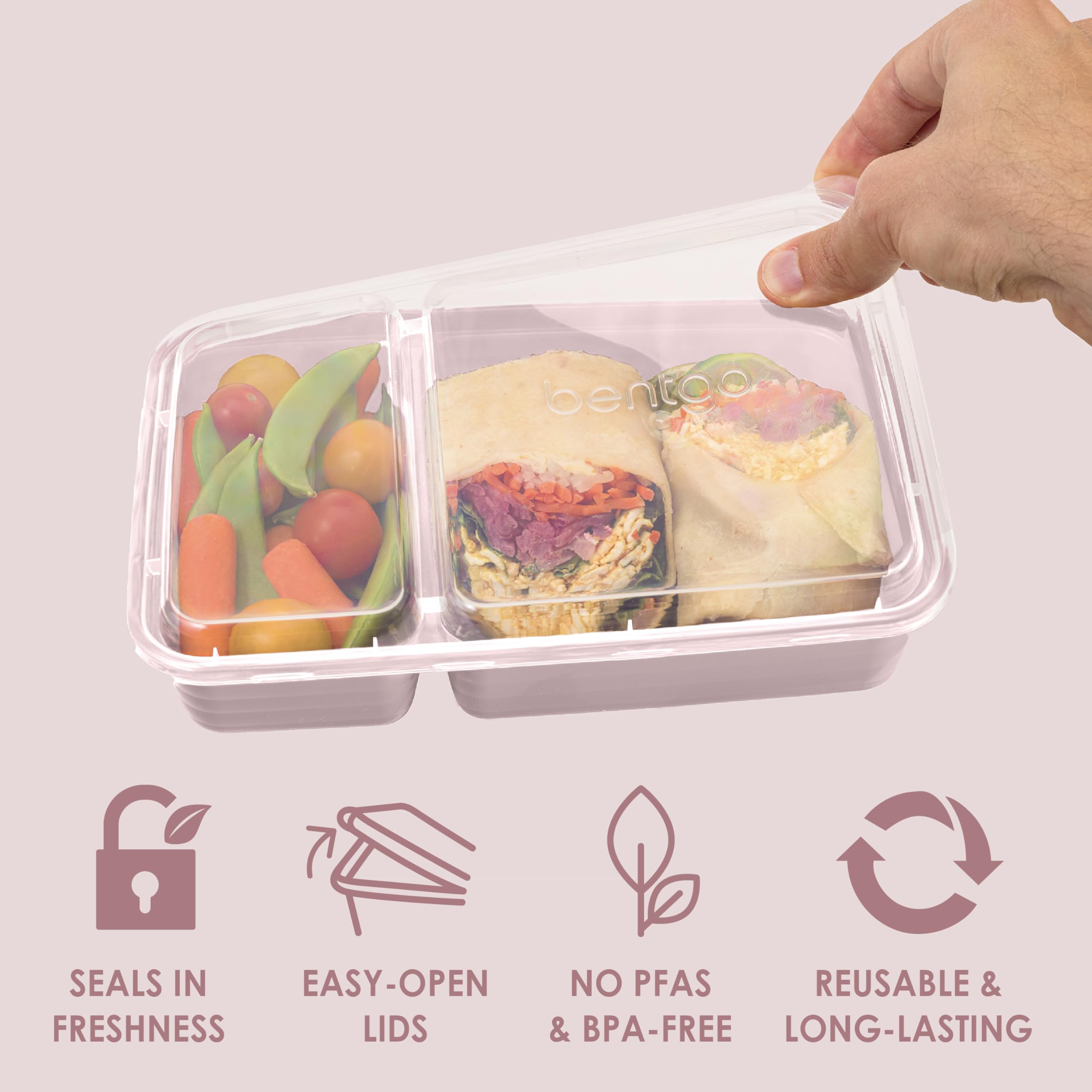 Bentgo® 20-Piece Lightweight, Durable, Reusable BPA-Free 2-Compartment Containers - Microwave, Freezer, Dishwasher Safe - Blush Pink