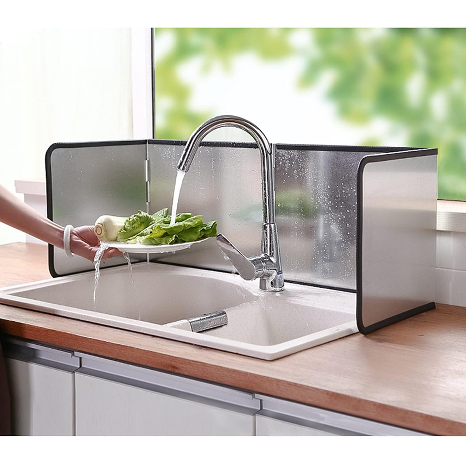 Nonstick 3 Sided Splatter Guard Grease Splatter Screen Splash Guard Stainless Steel Backsplash Protector Stove Side Guards Folding Kitchen Oil Baffle for Stove Top Frying Pan Height 40cm