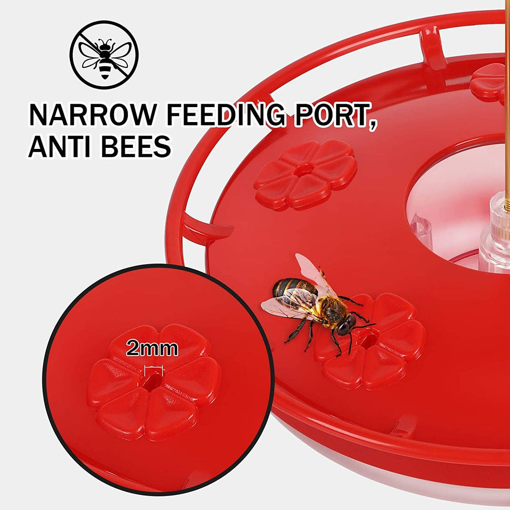 Hummingbird Feeder for Outdoors Hanging, 2 Pack, Leak-Proof, Easy to Clean and Refill, Saucer Humming Feeder for Hummer Birds, Including Hanging Hook, with 5 Feeding Ports