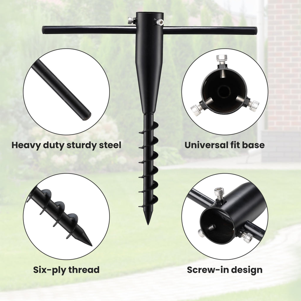 Lcokeiy Beach Umbrella Sand Anchor - Heavy Duty Outdoor Umbrella Holder No Dig Ground Umbrella Base - Sturdy and Reliable 2.3" Inner Diameter, Black (1 Pack)