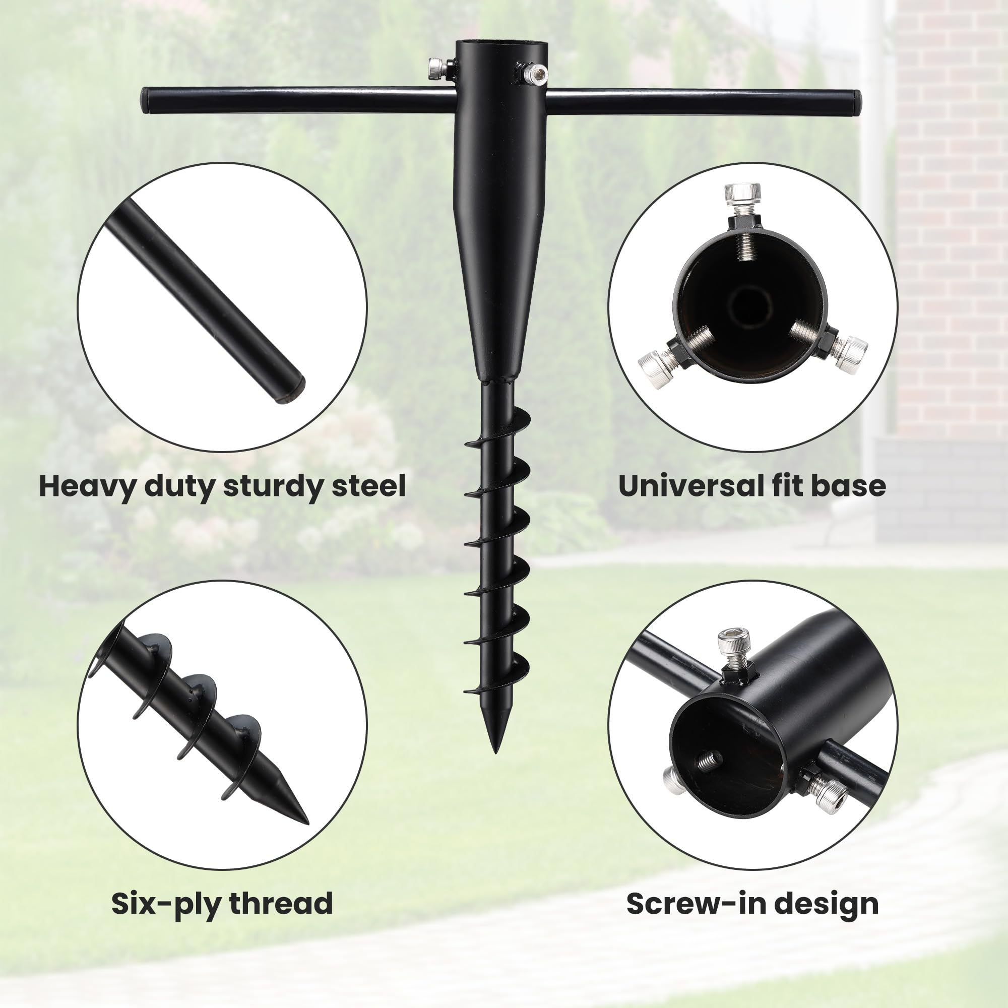 Lcokeiy Beach Umbrella Sand Anchor - Heavy Duty Outdoor Umbrella Holder No Dig Ground Umbrella Base - Sturdy and Reliable 2.3" Inner Diameter, Black (1 Pack)