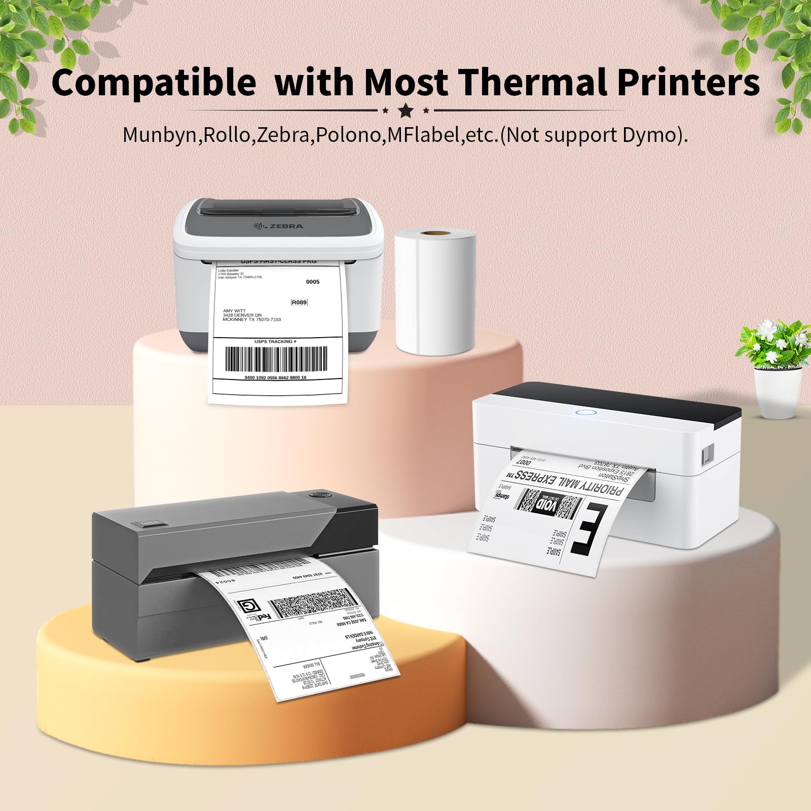 FungLam 6 Rolls 4"x6" Direct Thermal Shipping Labels, Perforated Postage Thermal Label Paper, 250 Labels/Roll, Compatible with JADENS, iDPRT,MUNBYN and Rollo Printers, Total 1500 Labels