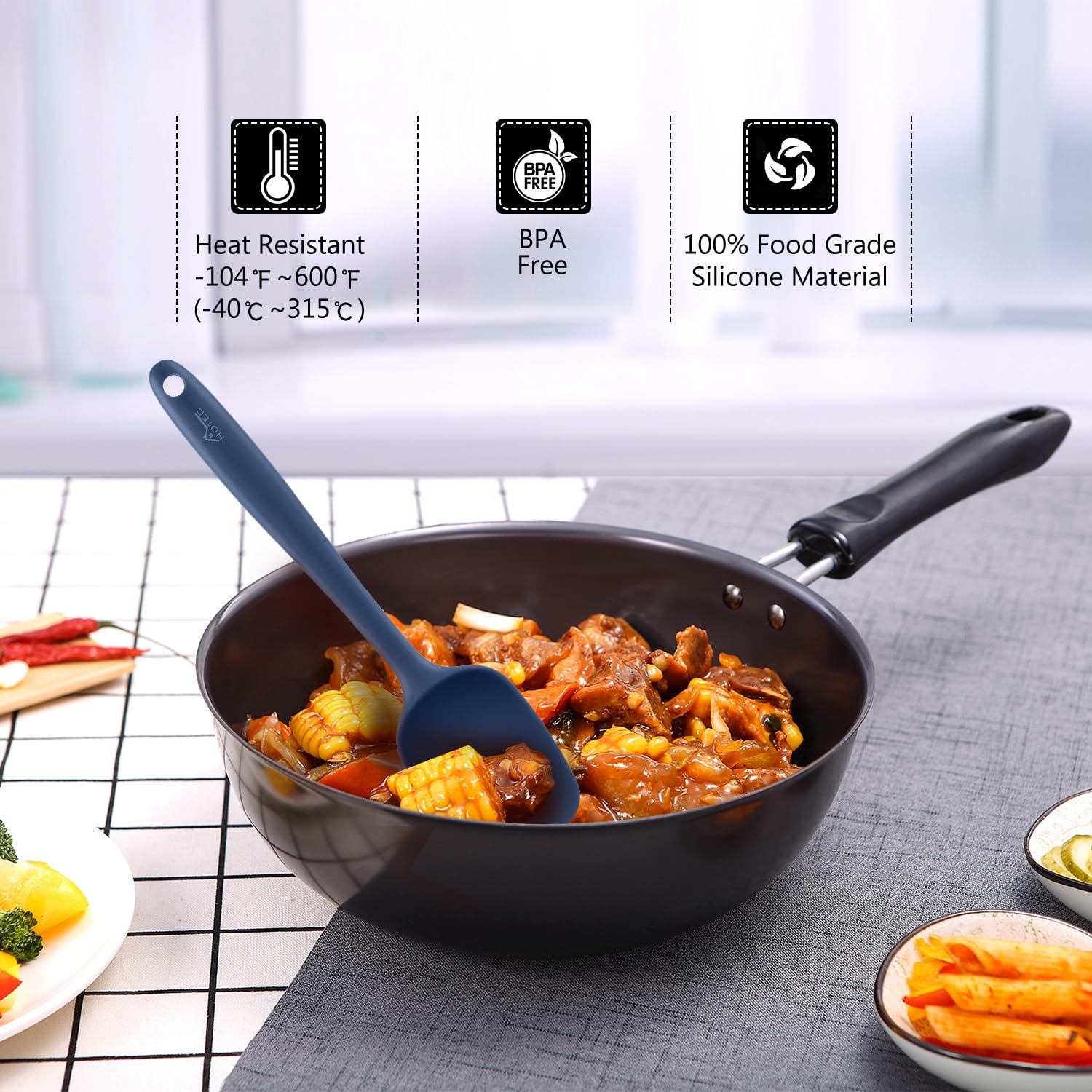 HOTEC Heat Resistant 600℉ Food Grade Silicone Rubber Spatula Set for Baking, Cooking, and Mixing Non Stick Dishwasher Safe BPA-Free Neutral Set of 5