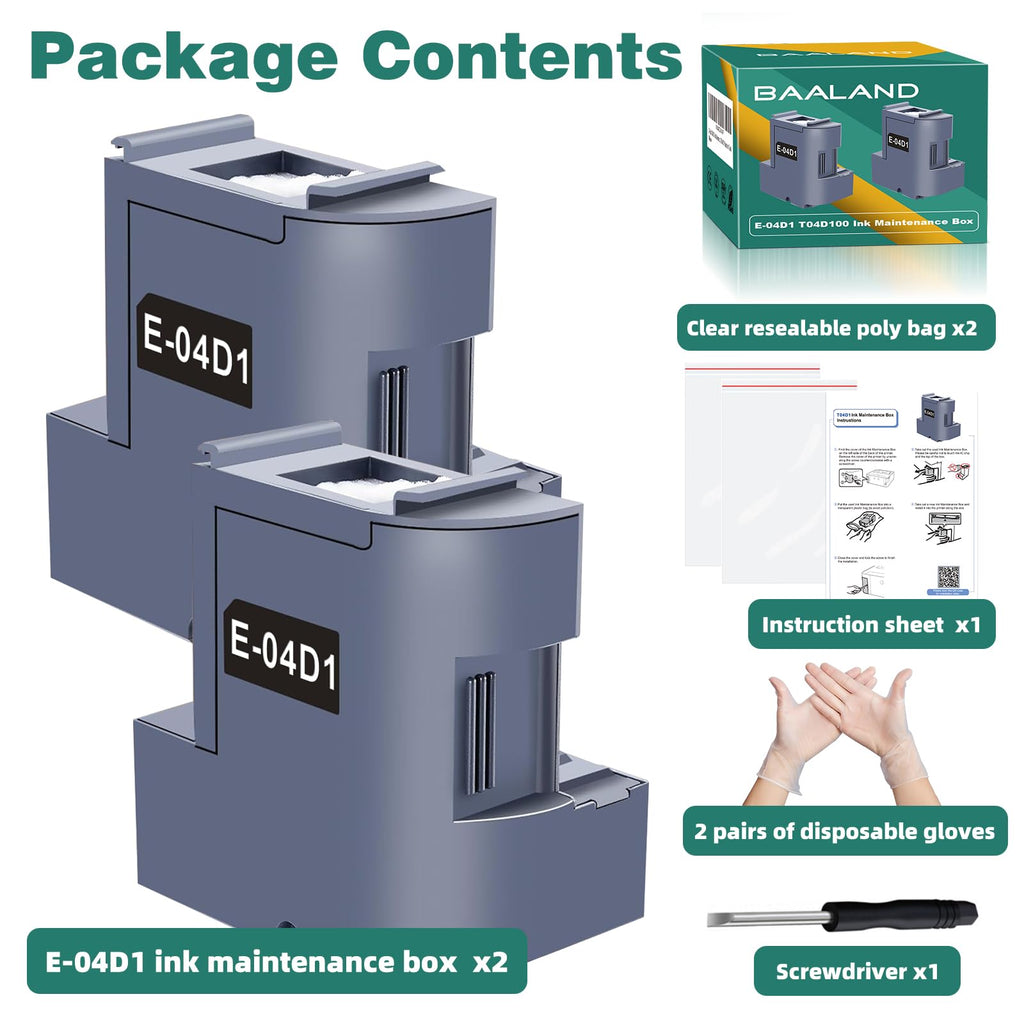 T04D100 T04D1 Ink Maintenance Box Replacement for Epson ET-15000 ET-4750 ET-4850 ET-3760 ET-4760 ET-3850 ET-3750 ET-3710 ET-3830 WF-2860 Printer (E-04D1/ EWMB2/ 04D1 Waste Ink Tank, 2-Pack)