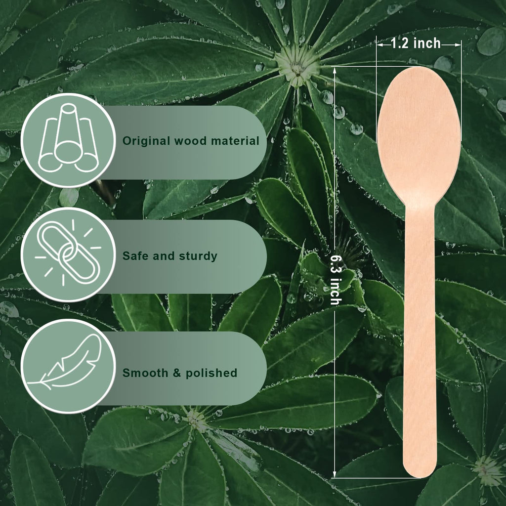 Disposable Wooden Spoons for Eating - 300Pcs Natural Wooden Spoons Disposable, Biodegradable and Compostable Wooden Cutlery for Dining, Ice Cream Dessert Spoons
