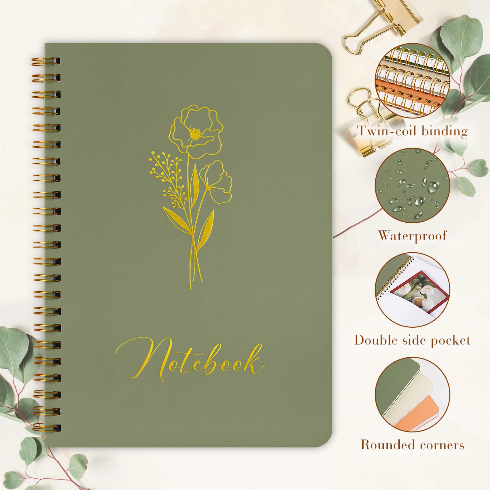 Lanpn Aesthetic Spiral Notebook Set of 3, 5.5 x 8 Pastel Notebook with Pocket 3 Pack, A5 Small Tear Out Lined Page Cute College Ruled Journal for Note Taking Writing for Women Man School Office Work