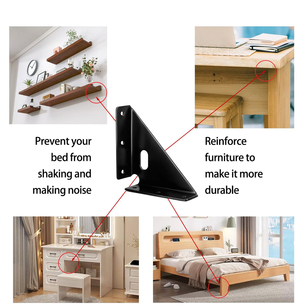 4 Pcs Heavy Duty Gusset Joints, Trapezi Corner Code, Bracket Corner Brace Bracket Fasteners(Black)